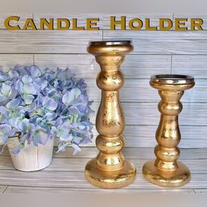 - Glass Candle Holder with Rustic Gold Tone Finish